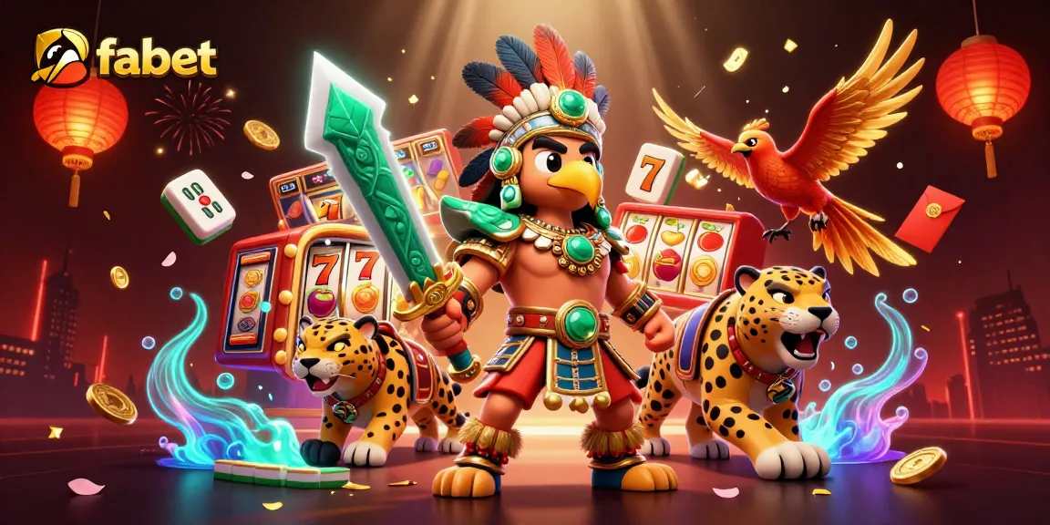 Experience thrilling moments at fabet with vibrant 3D illustration showcasing slot games and captivating characters.