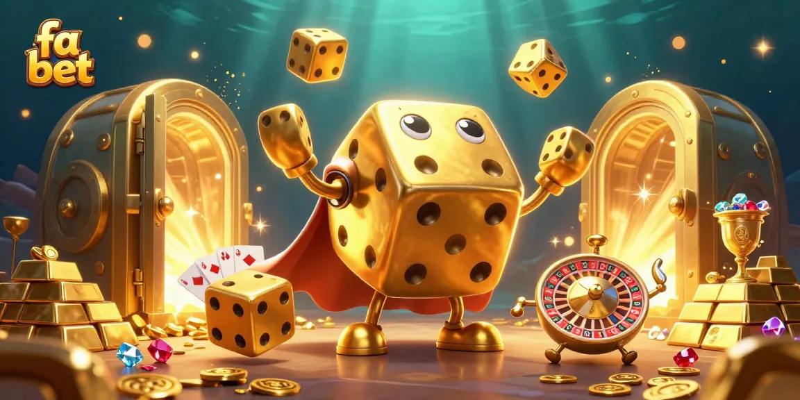 Experience dynamic fa bet action with golden dice and hidden treasures in a rich casino scene.