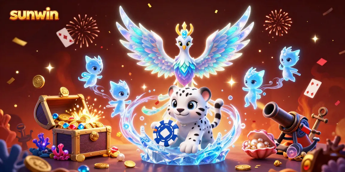 Engage with sunwin's thrilling gaming experience featuring an ice phoenix and vibrant casino elements.